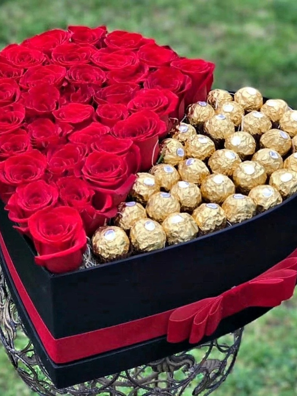 Red Rose & Chocolate Heart Arrangement